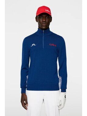 J. Lindeberg Nathaniel Half Zip Sweater Estate Blue Size XL NWT